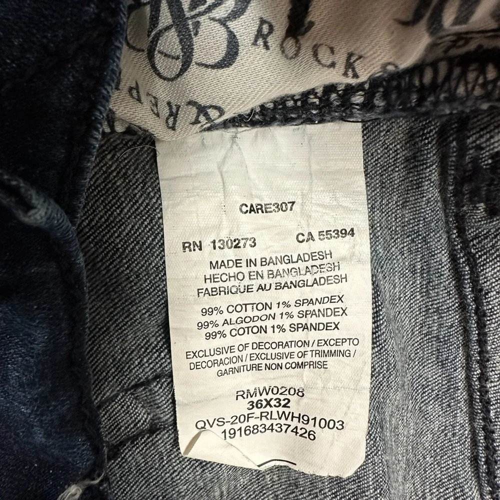 Rock and Republic Jeans Mens 36 Straight Dark‎ Blue Distressed Embroidery EUC